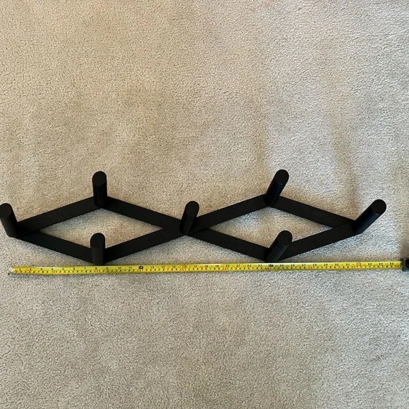Black Wooden Expandable Accordion style Wall Mounted Rack 7 Hooks - Picture 12 of 12